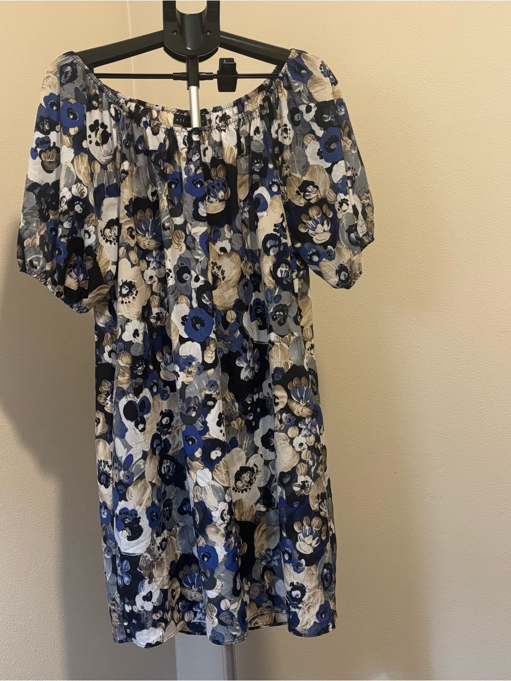 Attention Blue Watercolor Floral Off-The-Shoulder Dress Size L